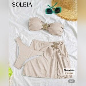 Beige Shimmering Strapless Bikini Set with Starfish Accent